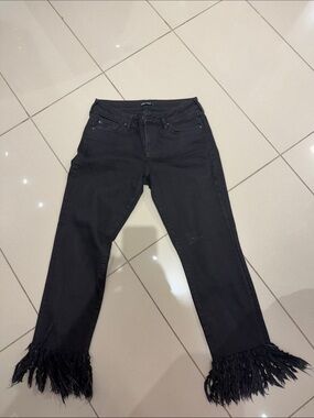 Dear John Black Fringe Hem Wide Leg Jeans